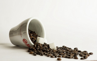 Coffee cup spilling beans hyperrealism - david begbie free wallpaper