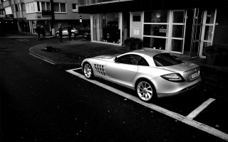 Silver sports car parking building - a parking meter free wallpaper