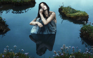 Woman pond reflection phone surreal - brooke shaden free wallpaper