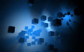 Blue cubes floating ambient occlusion - the ground behind them free wallpaper for desktop