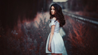 White dress field train track - a train track in the background free wallpaper