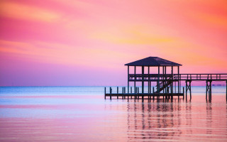 Pier gazebo ocean sunset pastel - the middle of the ocean free wallpaper