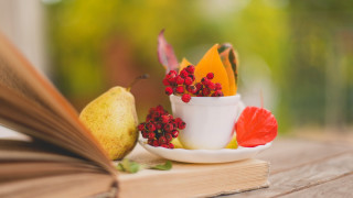 Book bowl fruit coffee still - autumn free wallpaper for desktop