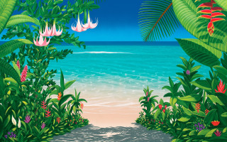 Tropical beach flower plant sky - vaporwave free wallpaper for desktop