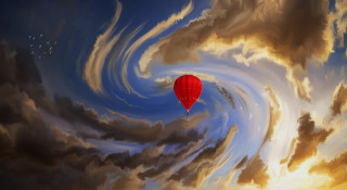 Red balloon cloudy sky birds - a cloudy sky free wallpaper for desktop