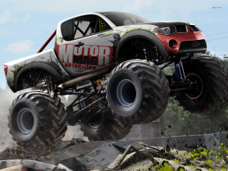 Monster truck jump rocks dirt - a monster truck free wallpaper for desktop