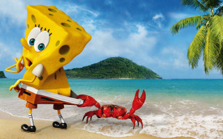 Cartoon character pushing crab spongebob - a crab free wallpaper