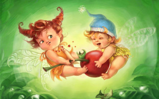 Fairy girls playing apple green - apple free wallpaper