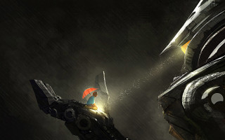 Futuristic robot red umbrella rain - a futuristic looking robot free wallpaper