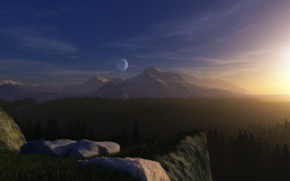Mountain range moon planet city - a moon in the sky free wallpaper