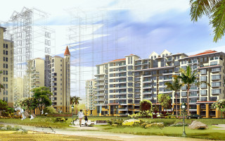 City palm trees park architecture - isometric free wallpaper