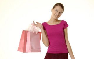 Woman pink shopping bag smile - american barbizon school free wallpaper