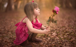 Little girl pink dress rose 2 - a little girl free wallpaper for desktop