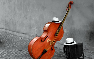 Cello hat street corner wall - composition free wallpaper