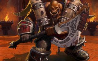 Cartoon axe demon flames battle - a cartoon character holding free wallpaper for desktop