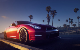 Red sports car palm trees 6 - rim free wallpaper