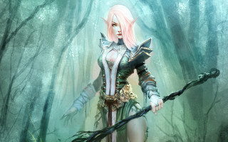 Pink haired elf forest archer - pink hair holding free wallpaper