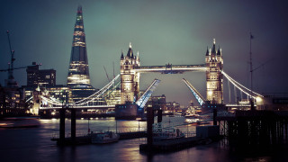 Bridge tower clock night cityscape - city background free wallpaper for desktop