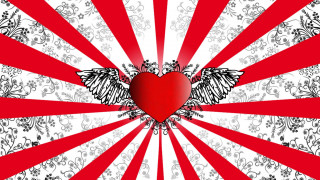 Heart wings floral red japanese - a floral pattern free wallpaper