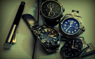 Watches notebook pen clock gear - photorealistic imagery free wallpaper