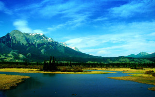 River valley mountains clouds blue - the background and a mountain range in the distance free wallpaper