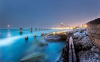 City skyline ocean night long - arthur sarkissian free wallpaper