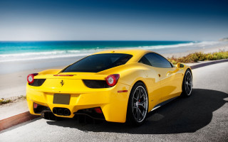 Yellow sports car beach ocean 2 - bernardo cavallino free wallpaper for desktop