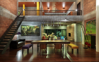 Living room staircase table couch - vibrant color scheme free wallpaper