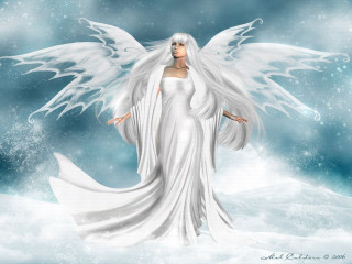 White angel snow arms spread - free fantasy wallpaper
