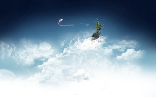 Flying kite clouds hill night - matte fantasy painting free wallpaper for desktop