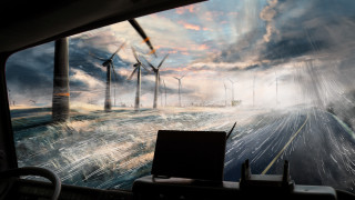 Wind farm highway laptop outdoor - matte painting concept art free wallpaper