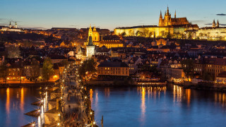 City river bridge night lights 2 - a castle in the background free wallpaper