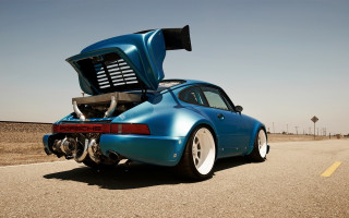 Blue car hood open road - its hood free wallpaper for desktop