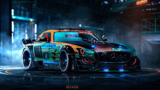 Futuristic car cyberpunk neon urban - a neon light free wallpaper
