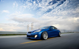Blue car road cloudy sky 2 - power free wallpaper