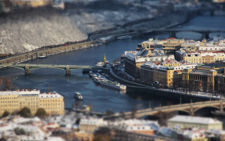 River bridge city snow tiltshift - anka zhuravleva free wallpaper