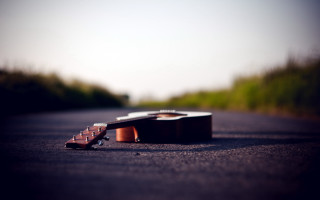 Guitar road trees sky clouds - post grunge free wallpaper