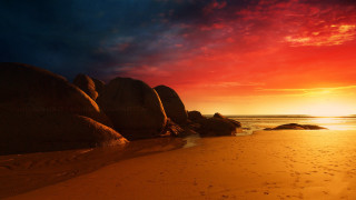 Sunset beach rocks water mountain 3 - rock and water free wallpaper
