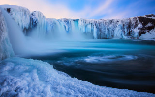 Waterfall ice blue sky mountain - waterfall free wallpaper