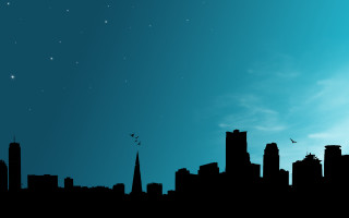 City skyline bird night stars - american barbizon school free wallpaper for desktop