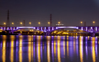 Bridge city night lights ferris - a city in the background free wallpaper for desktop