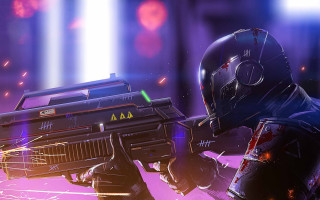 Futuristic man helmet gun cyberpunk - a man in a helmet holding free wallpaper for desktop
