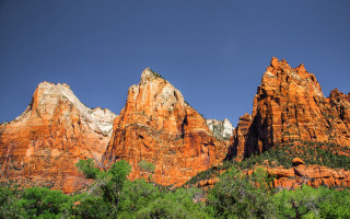 Mountain range trees rocks blue - kodachrome free wallpaper