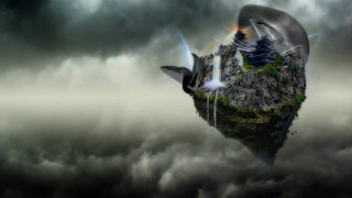 Whale floating waterfall matte surrealism - mouth free wallpaper for desktop