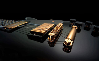 Guitar microphone closeup black background - metal free wallpaper