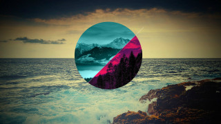 Mountain water sky halfcircle colorful - digital art free wallpaper for desktop