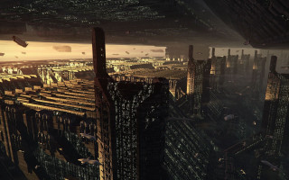 Futuristic city tall buildings lights - afrofuturism free wallpaper for desktop