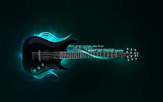 Black guitar blue flame green - a black guitar free wallpaper