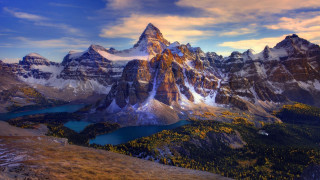 Mountain lake cityscape clouds sunset 3 - a lake in the middle of it free wallpaper