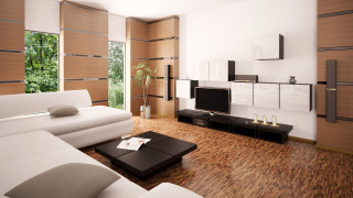 Living room white couch tv - a wooden floor free wallpaper
